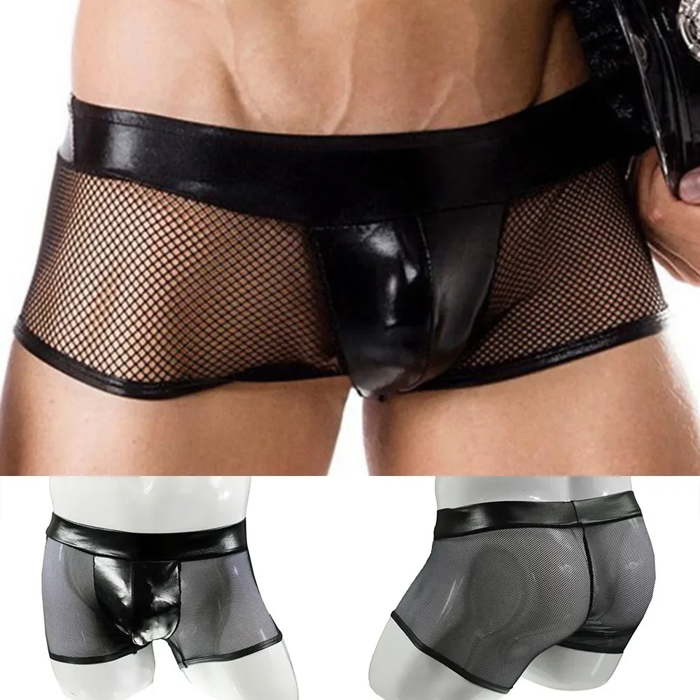 Men Sexy Underwear Faux Leathe - Bamboo Fiber Trunk 评论和价格