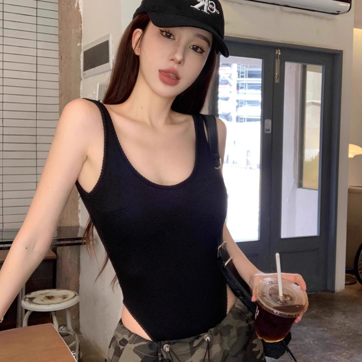 Black Strappy Bodysuit Sexy Ba - Tank Top Ribbed 评论和价格