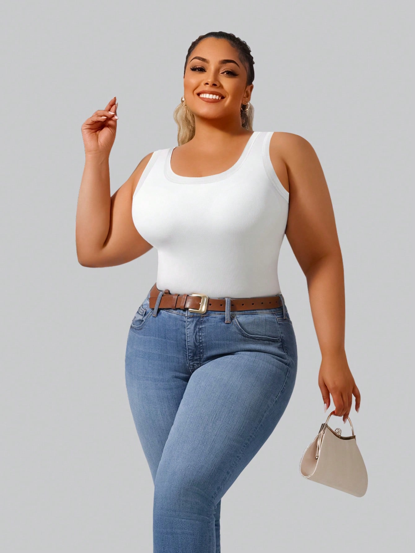 Plus Size Women's Solid Ribbed - Tank Top Ribbed 评论和价格