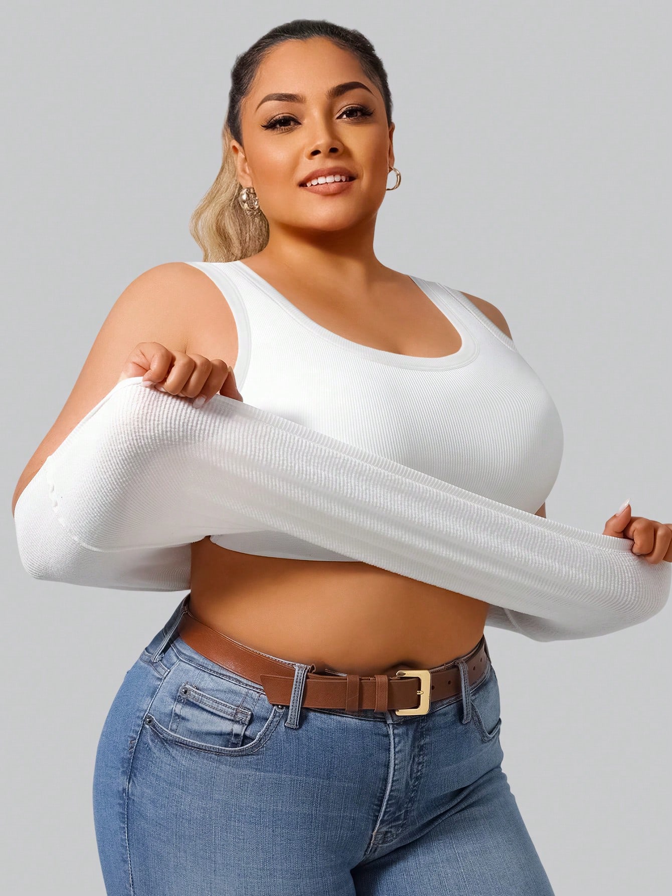 Plus Size Women's Solid Ribbed - Tank Top Ribbed 评论和价格