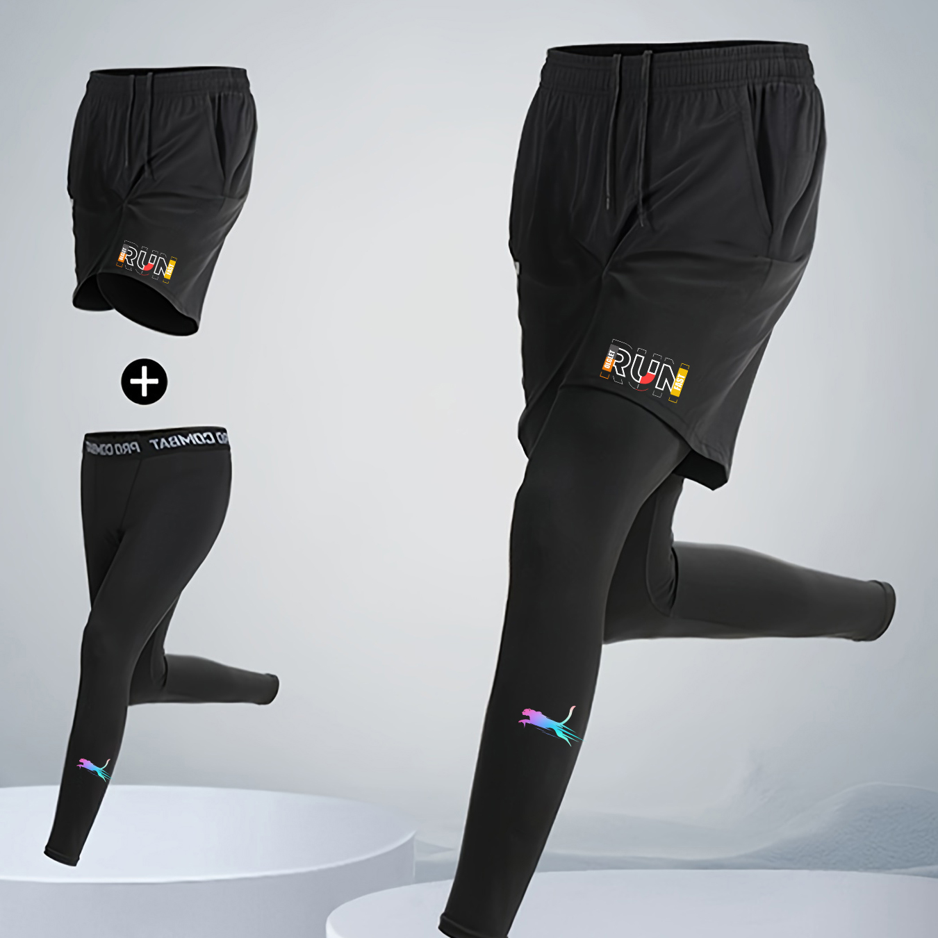 Men's Running Jogging 2 Piece  - Compression Shorts Athletes 评论和价格