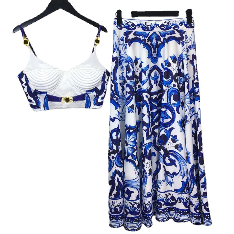 Summer Bohemain Blue And White - Suspender Tank Top 评论和价格