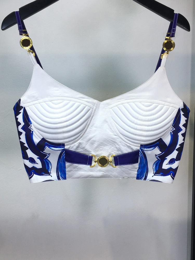 Summer Bohemain Blue And White - Suspender Tank Top 评论和价格