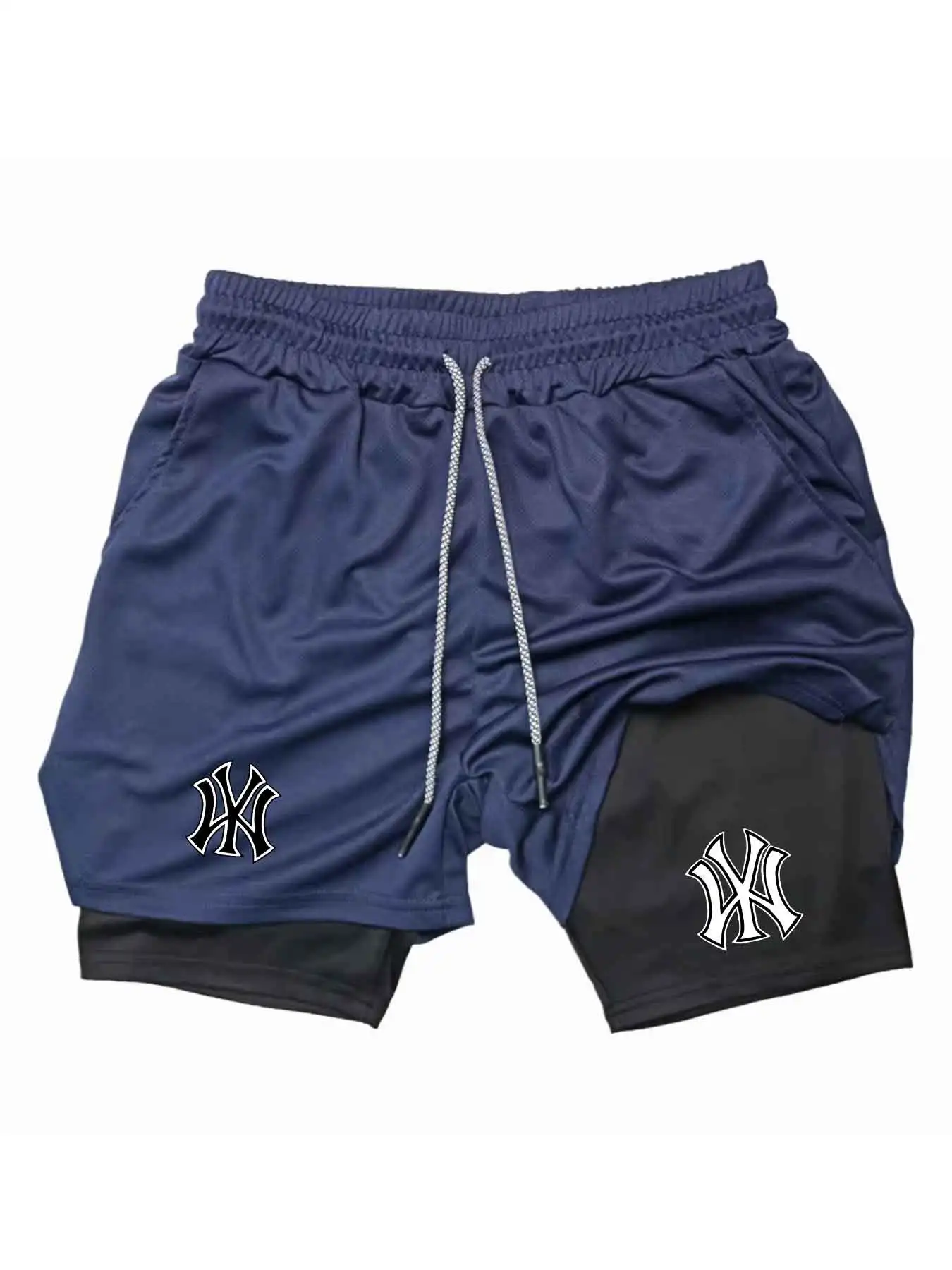 Men 2 in 1 Logo Print Sports S - Compression Shorts Athletes 评论和价格