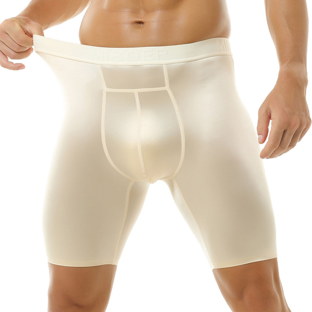 Men Ice Silk Glossy Long Leg B - Long Leg Trunk Men 评论和价格