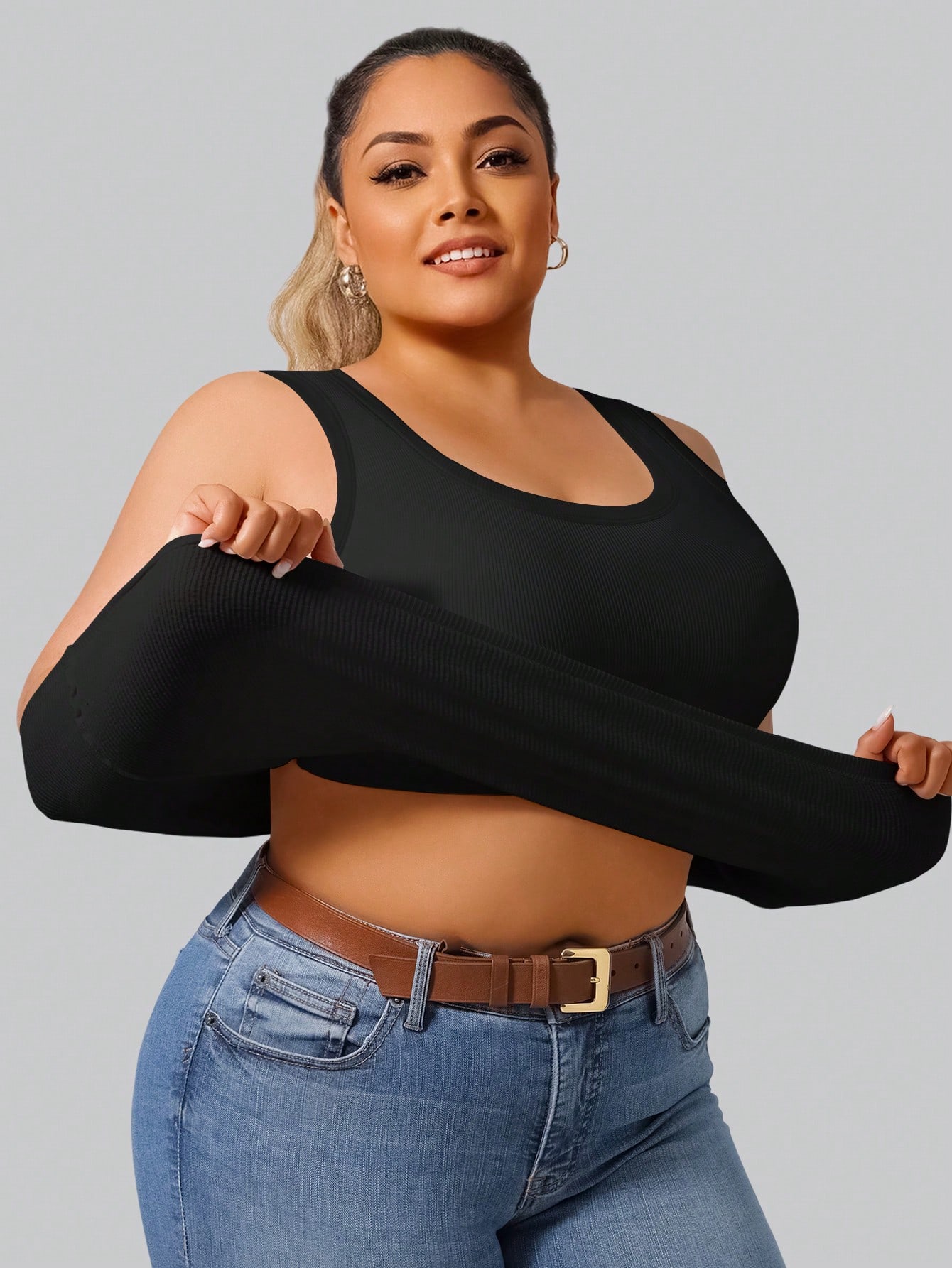 Plus Size Women's High Stretch - Tank Top Ribbed 评论和价格