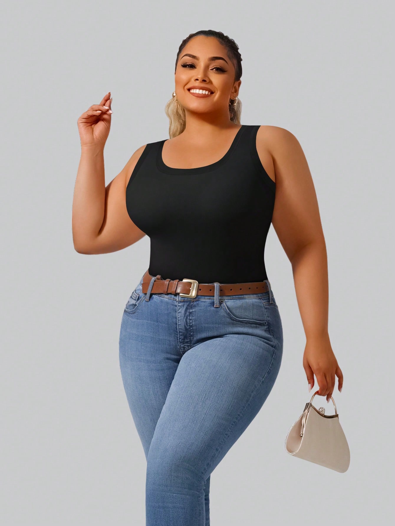 Plus Size Women's High Stretch - Tank Top Ribbed 评论和价格